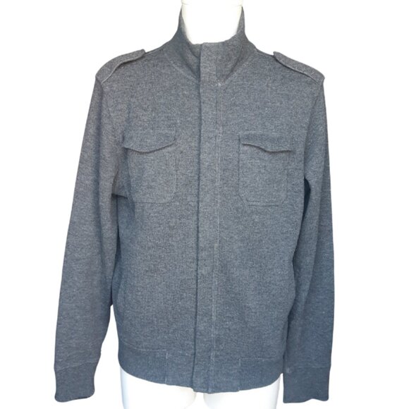 Banana Republic SZ M Heather Grey Full Zip Up Wool & Cotton Men's Sweater Jacket - Picture 1 of 16